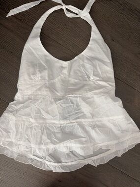 Brandy Melville White Ruffled Halter Top